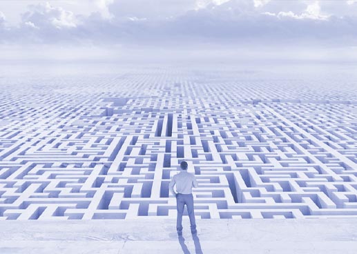 man standing in front of virtual maze