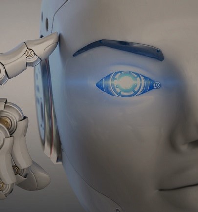 robot pointing finger on this head